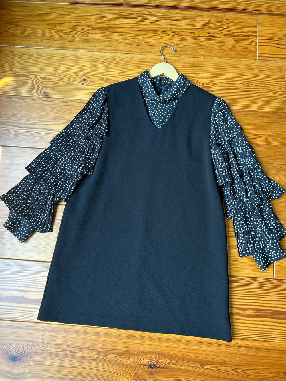 Sister Jane Black Starry Tunic Dress with Tiered Ruffley Sleeves